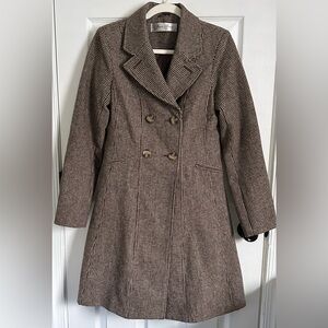 Dark Academia Brown Houndstooth Double-Breasted Women's Coat Size Small